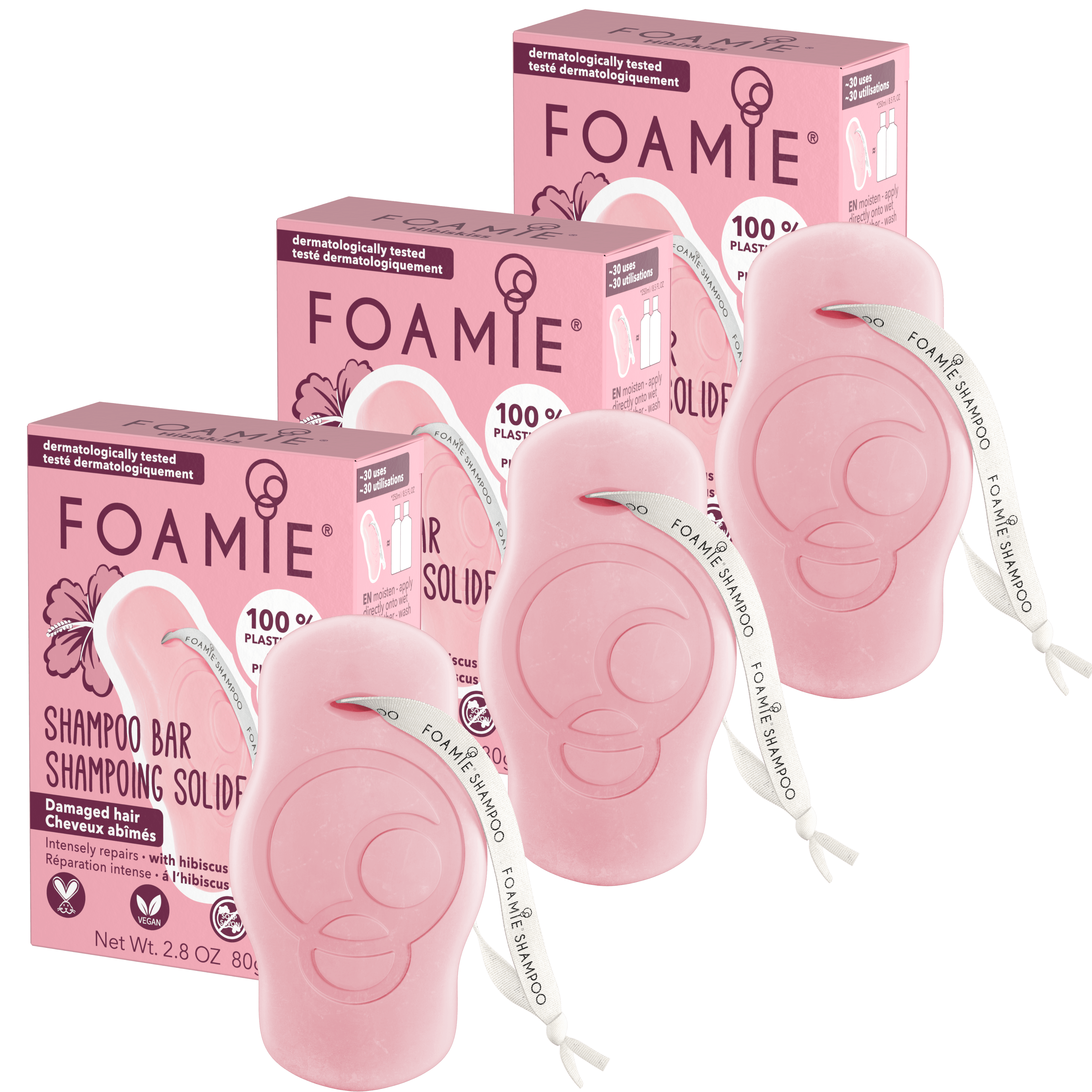 Triple Kit Shampoo de flor de jamaica para cabello dañado - Foamie