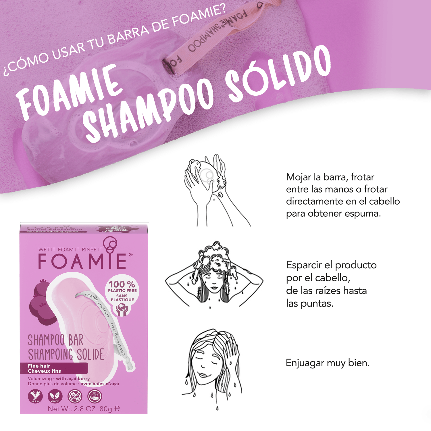 Shampoo de Baya de Acaí para cabello fino o delgado - Foamie