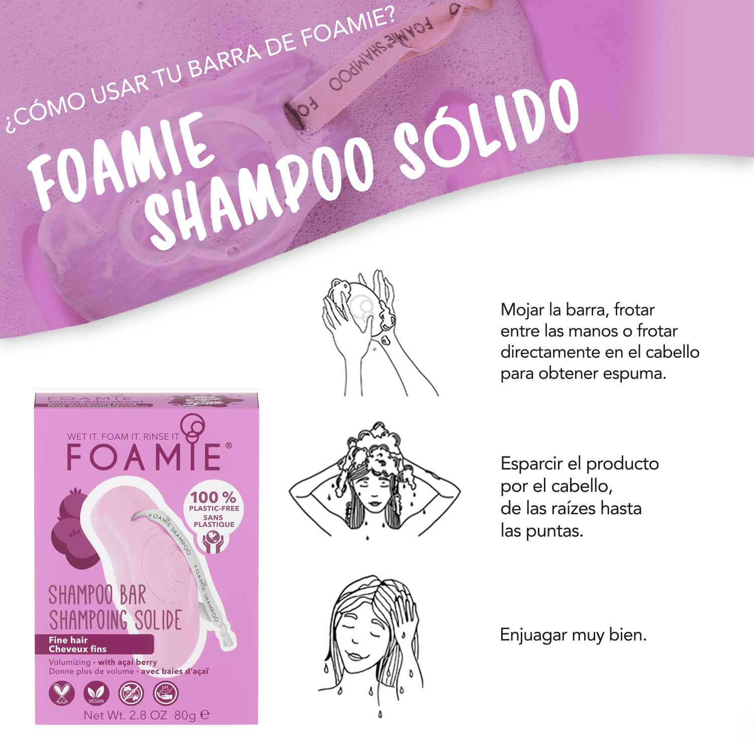 3 Shampoos de baya de acaí para cabello delgado - Foamie