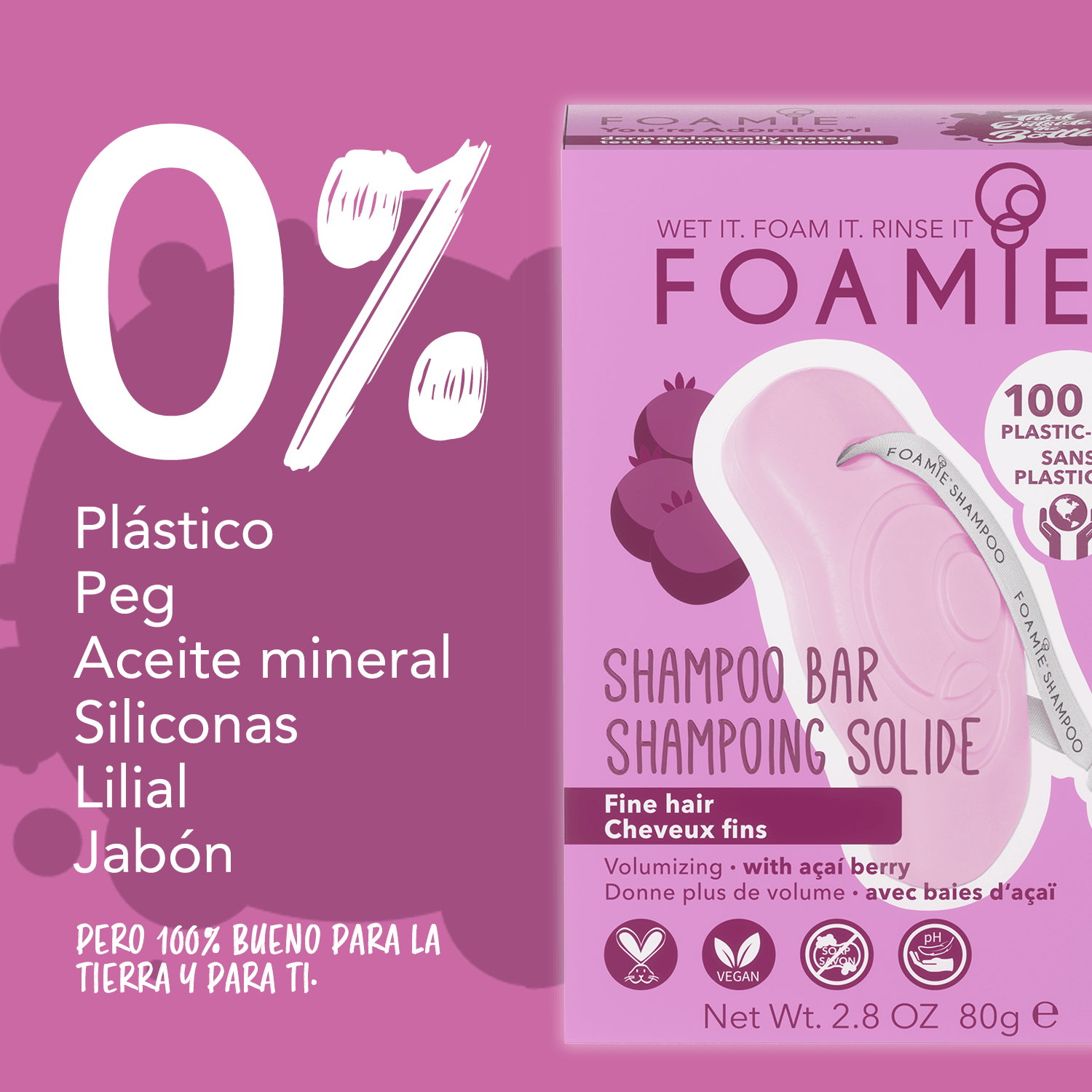 Shampoo de Baya de Acaí para cabello fino o delgado - Foamie