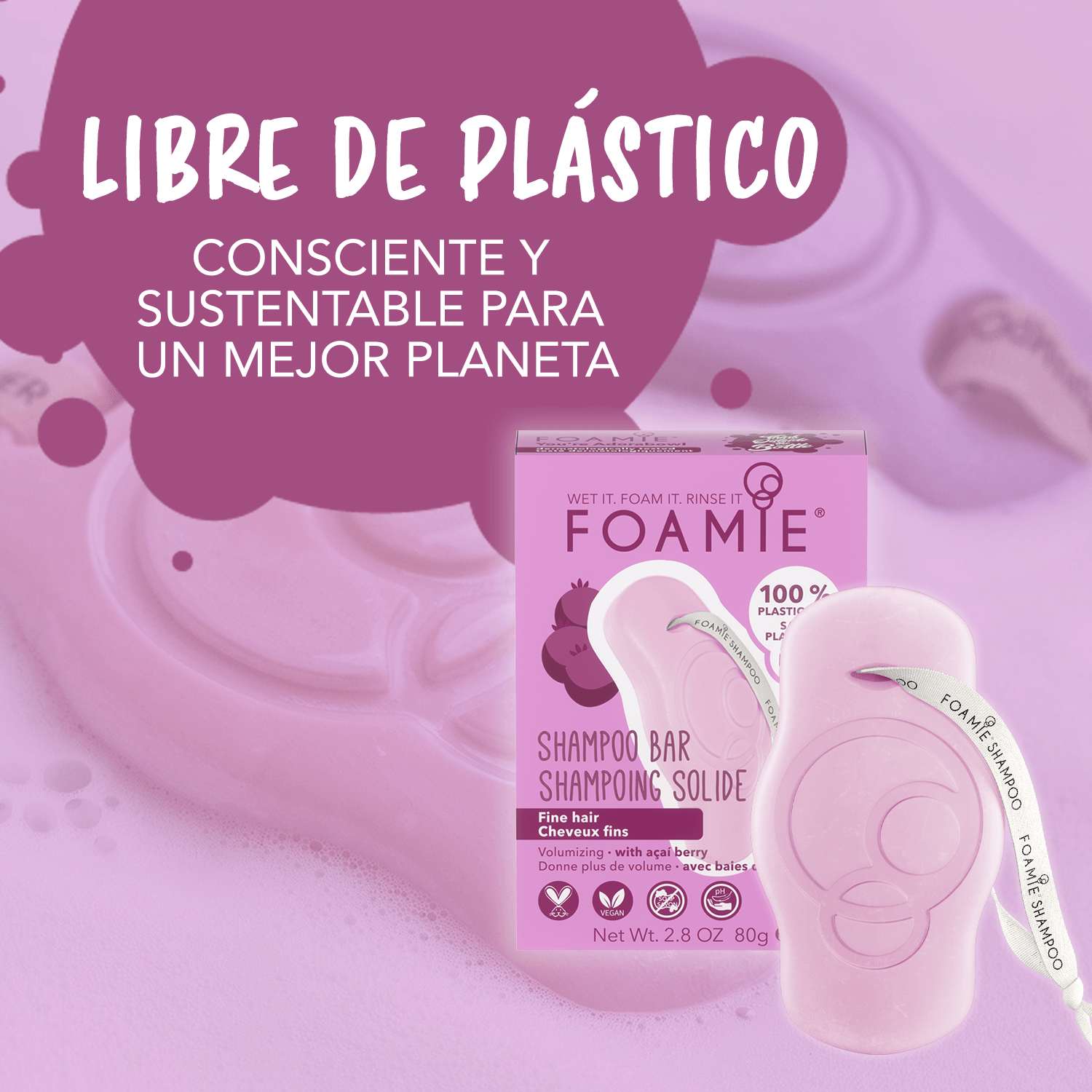 Shampoo y Acondicionador en barra de açaí berry para cabello delgado & Jabón corporal de papaya - Foamie