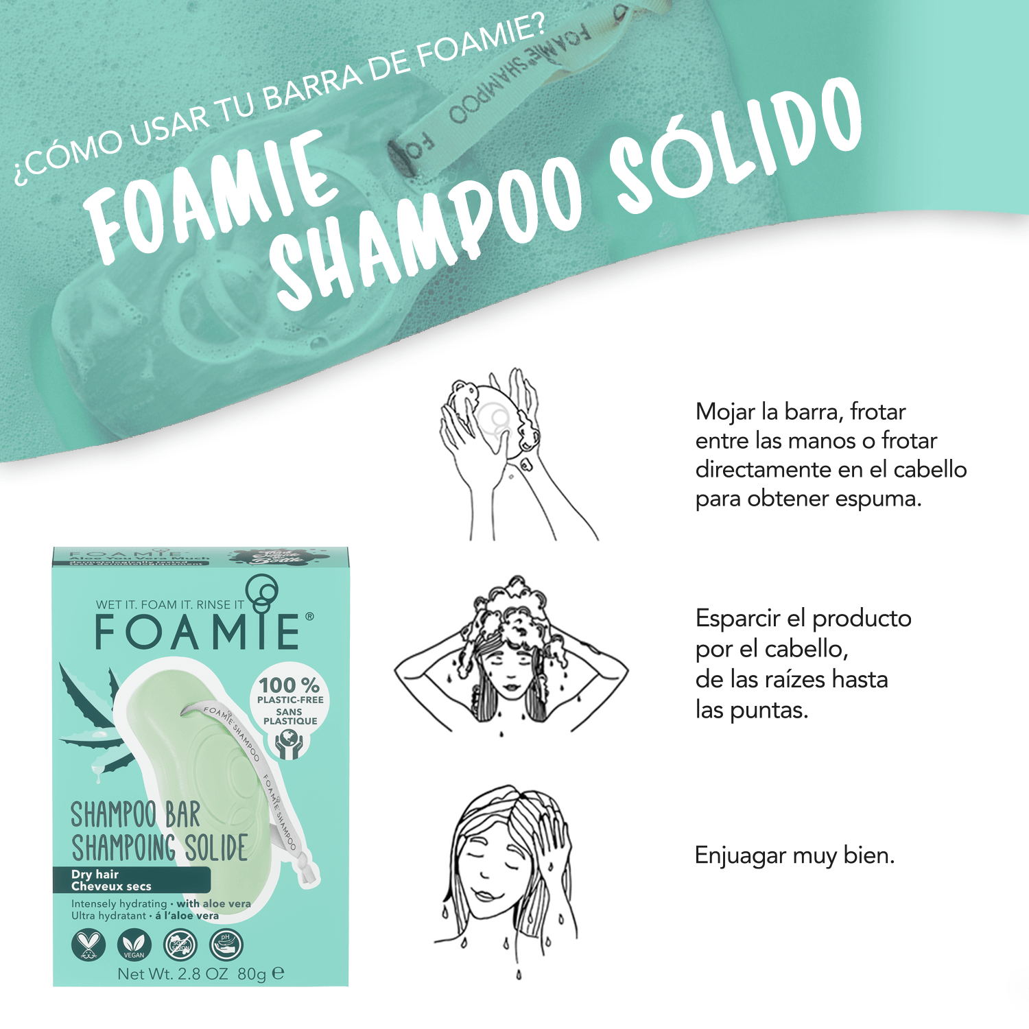 Shampoo de aloe vera para cabello seco y cabello rizado & Jabonera sustentable - Foamie