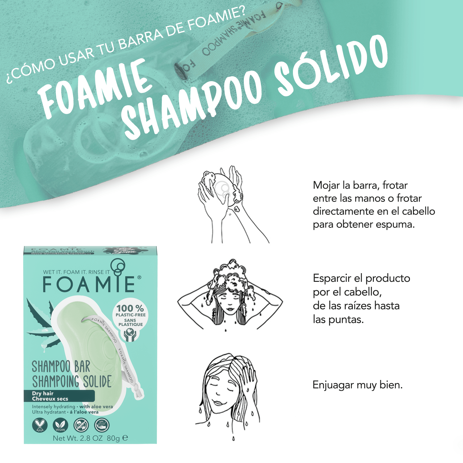 Shampoo de aloe vera para cabello seco y cabello rizado & Jabonera sustentable