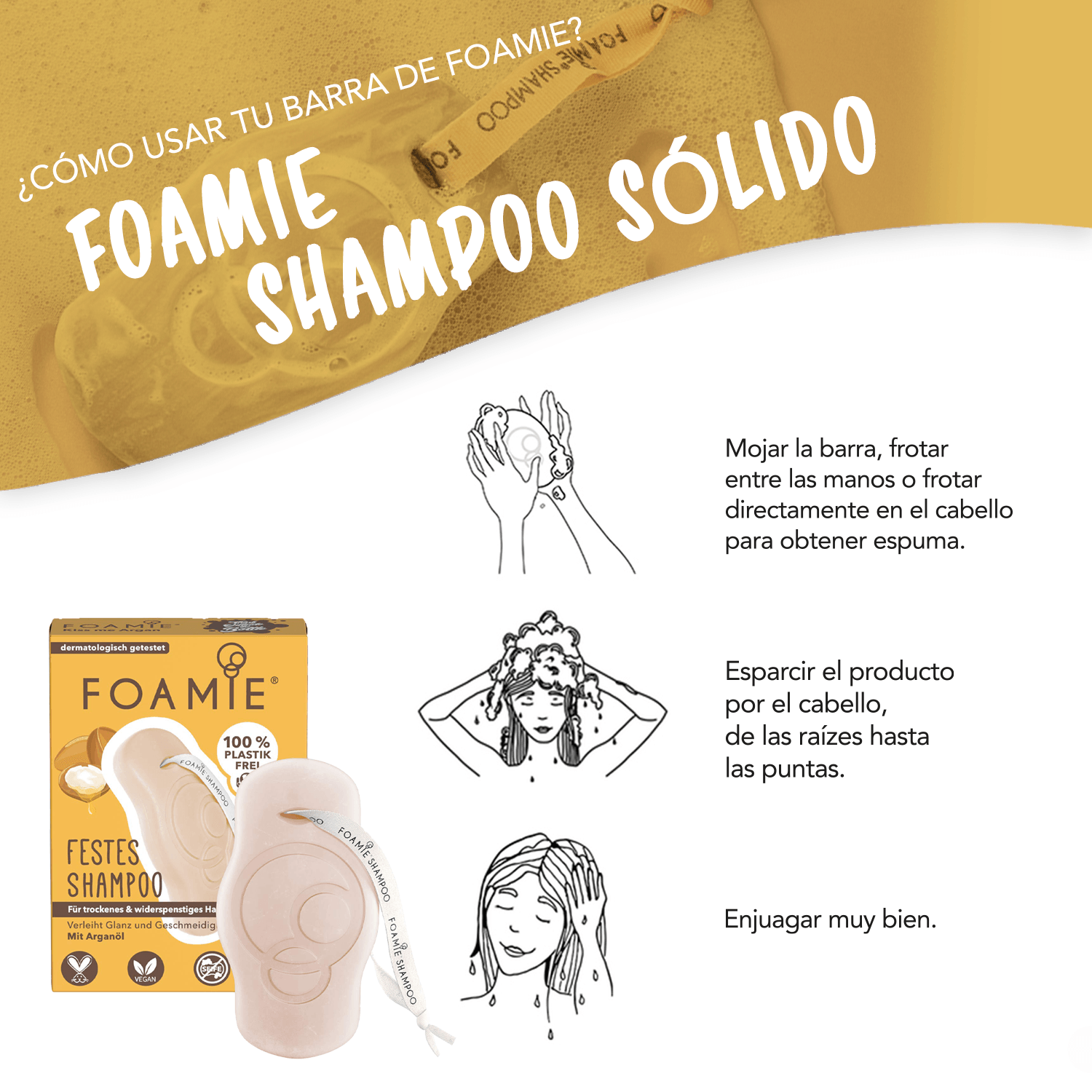 Shampoo de aceite de argán para cabello rebelde y con frizz - Foamie