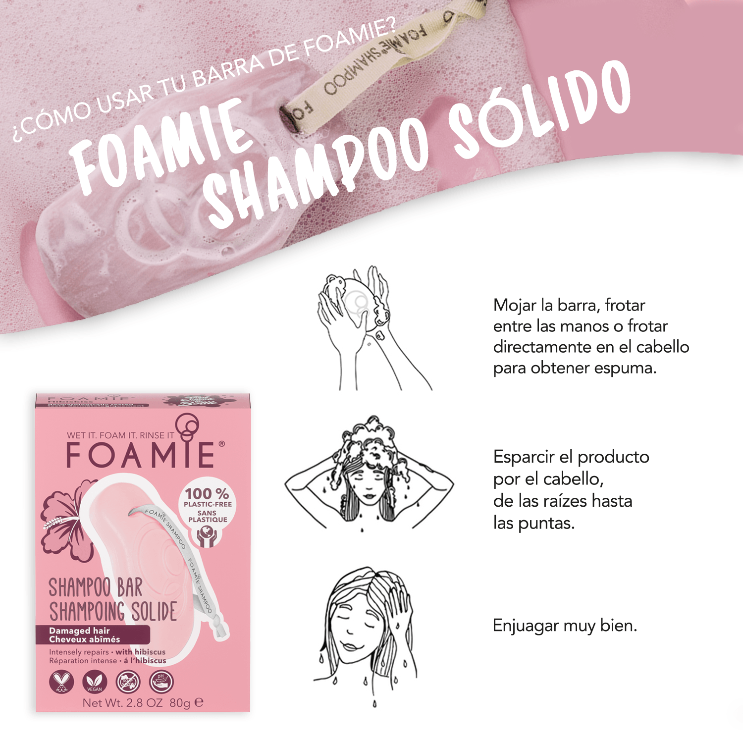 Shampoo de Flor de Jamaica para cabello dañado - Foamie