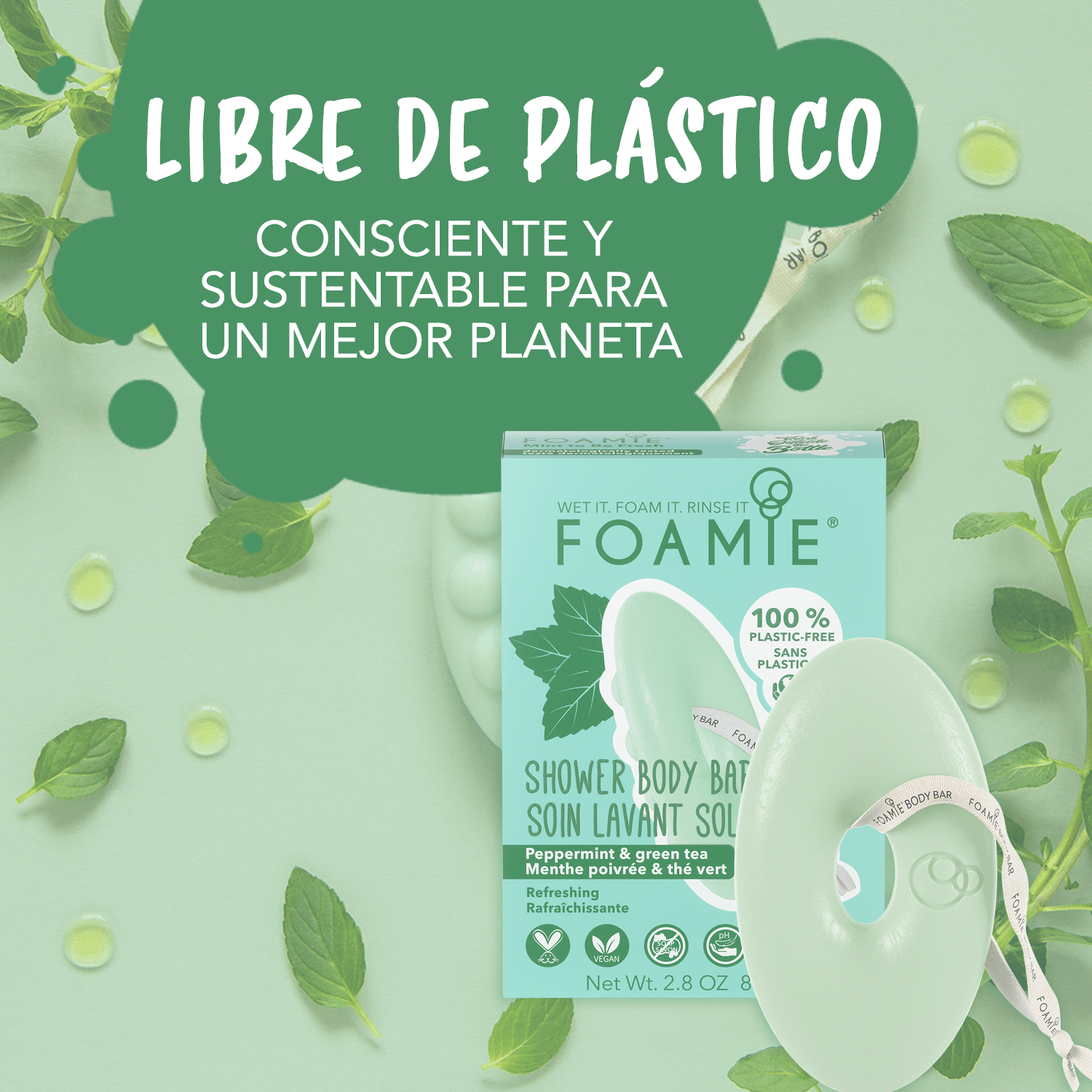 Shampoo y Acondicionador en barra de aloe vera para cabello seco y cabello rizado & Jabón corporal de menta - Foamie