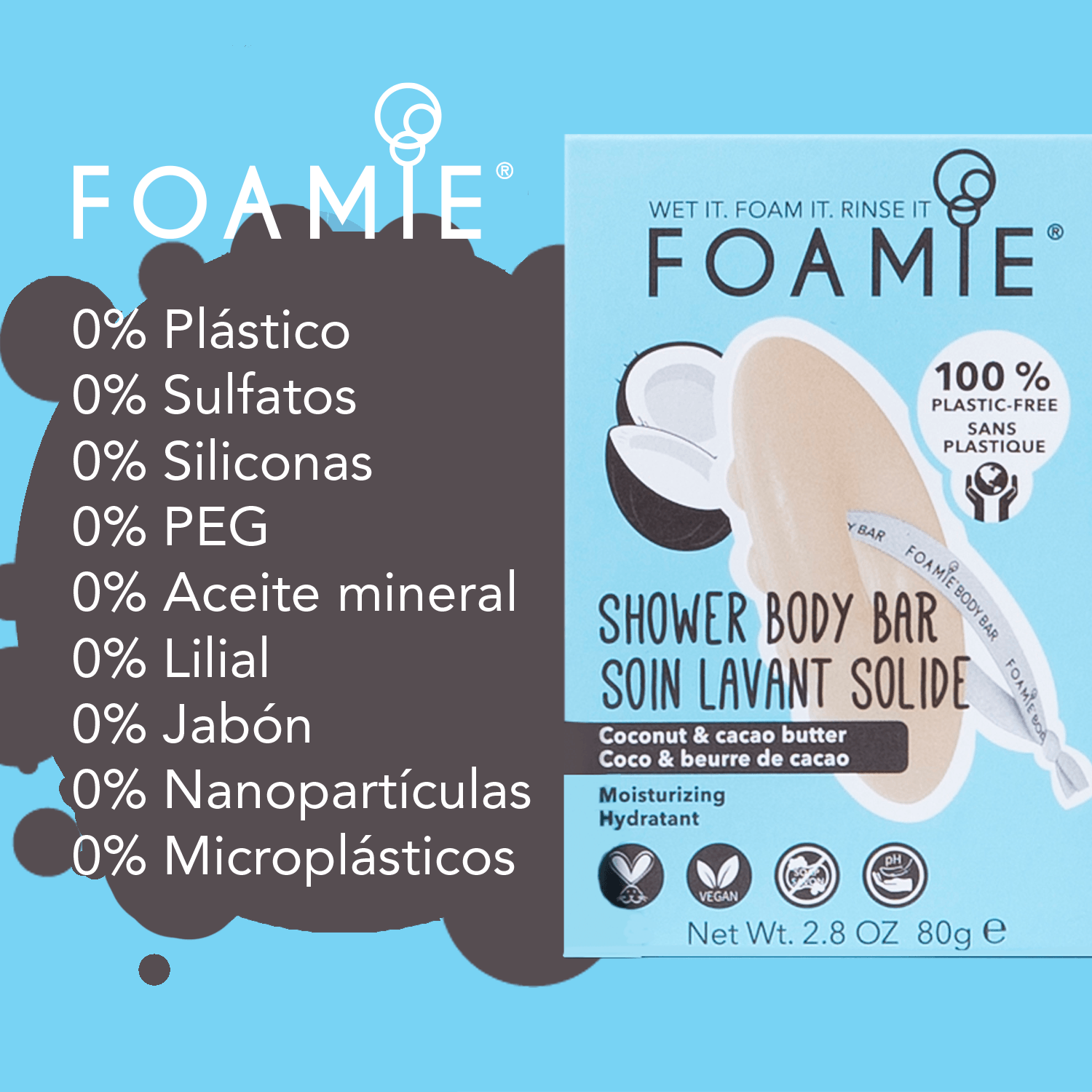 Jabón para el cuerpo de aceite de coco y manteca de cacao I Para piel seca - Foamie