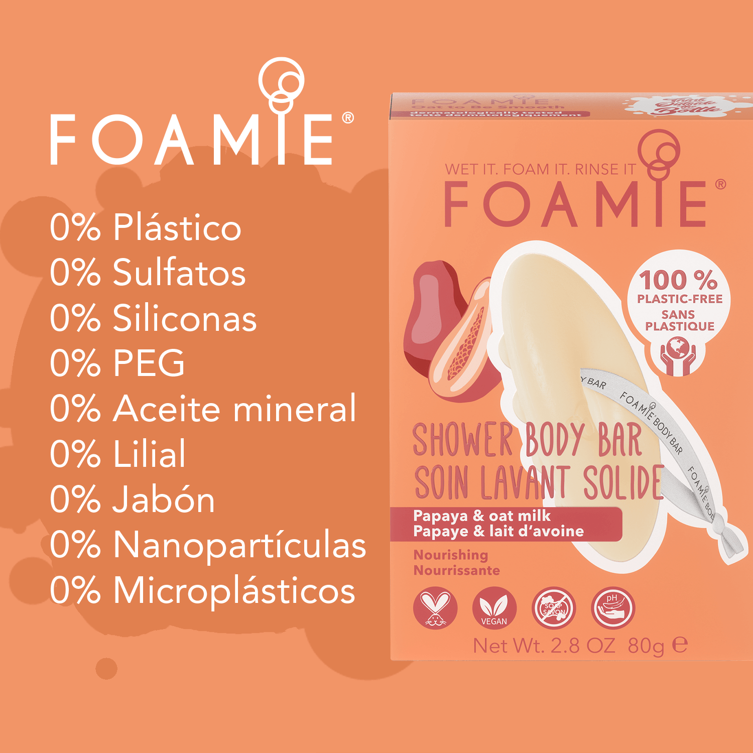 Jabón para el cuerpo de Papaya y Leche de Avena - Foamie