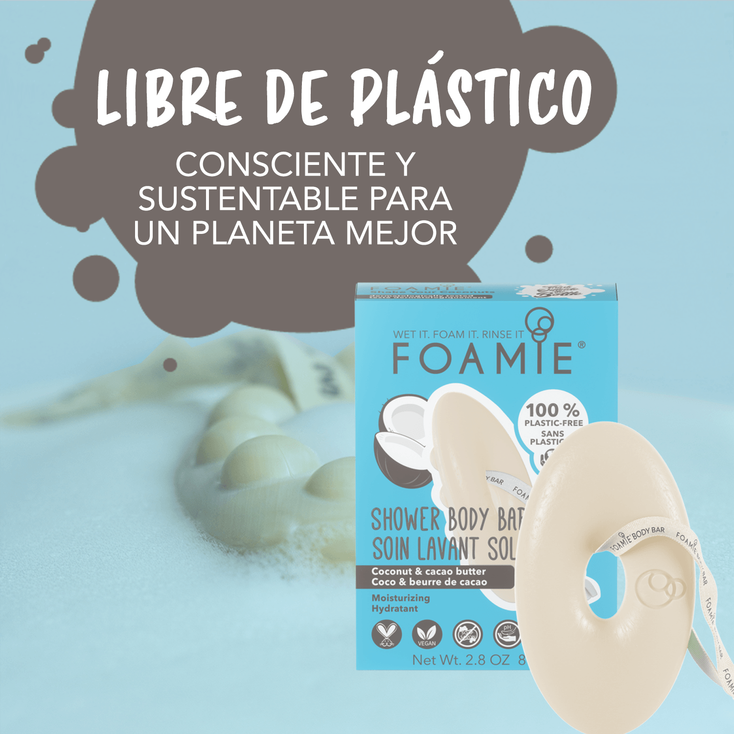 Jabón para el cuerpo de aceite de coco y manteca de cacao I Para piel seca - Foamie