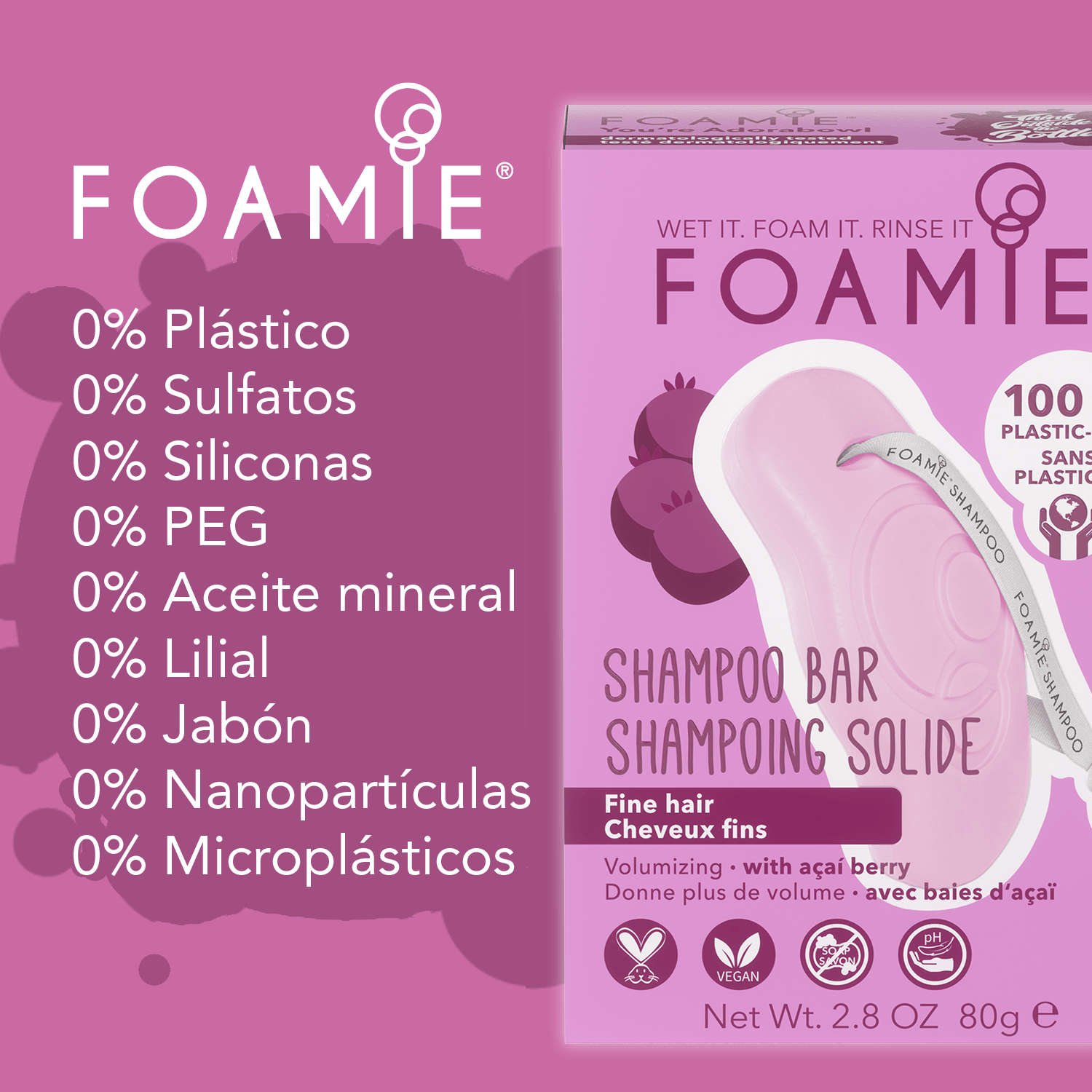 Shampoo y Acondicionador de Baya de Acaí para cabello delgado - Foamie