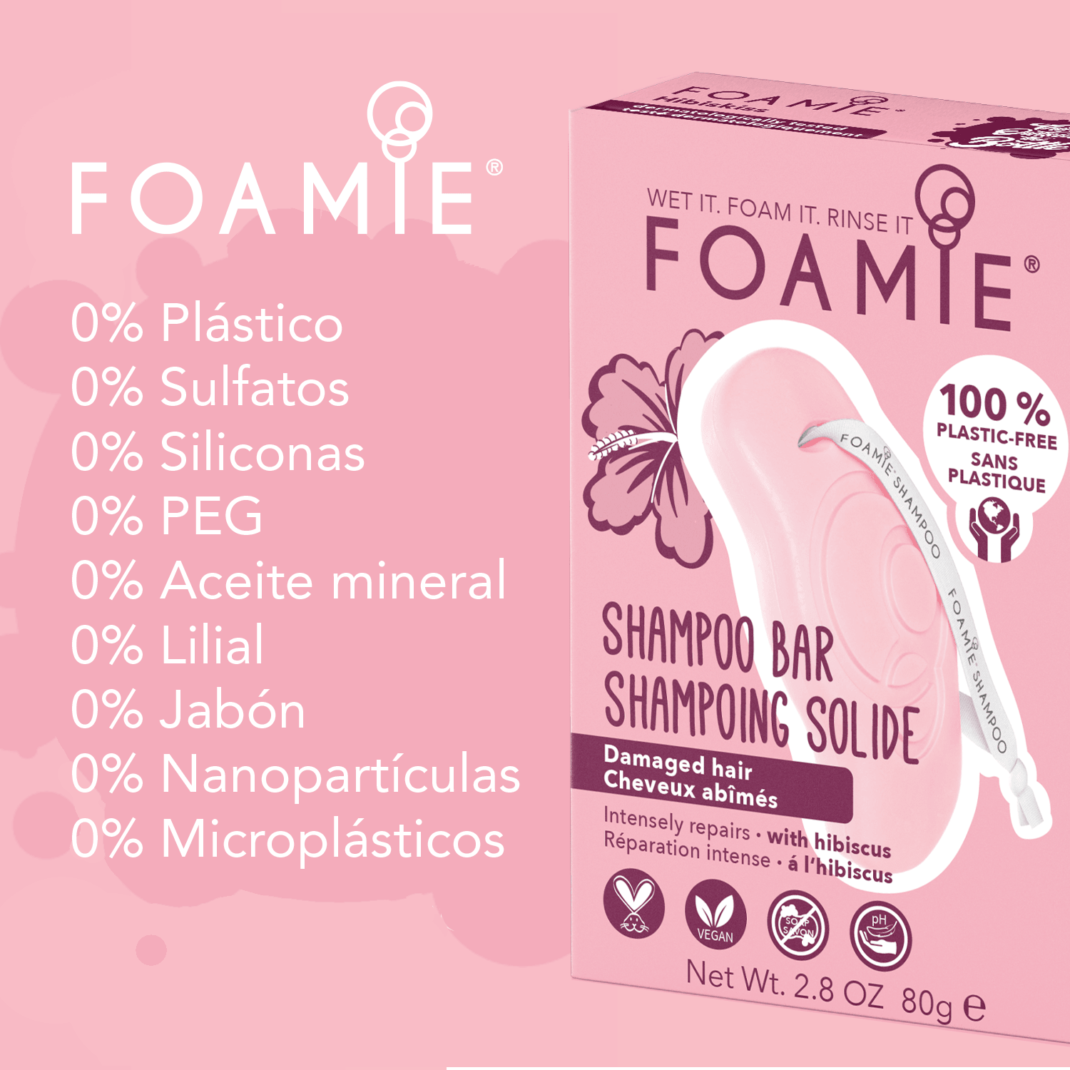 Shampoo de Flor de Jamaica para cabello dañado - Foamie